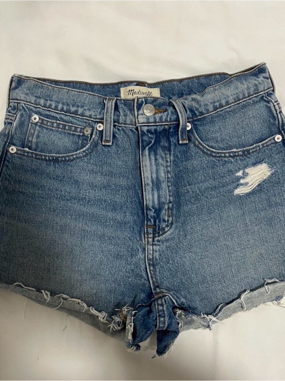 Madewell Distressed Medium Blue Relaxed Denim Shorts